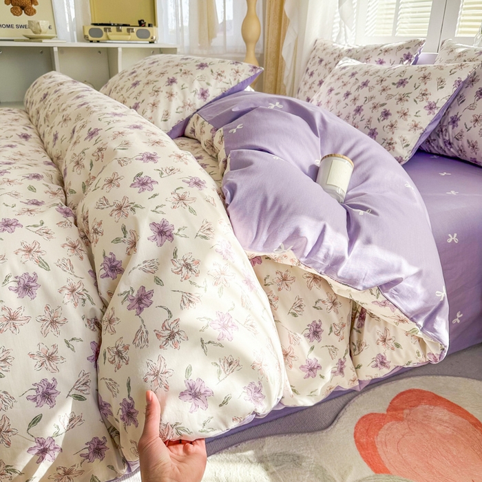 91家纺网 家纺一手货源 找家纺 晨希家居 2024新款小清新全棉印花四件套 茉然