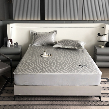 三味舒屋 2025新款凉感马德里冰丝提花刺绣凉席 马德里灰床笠