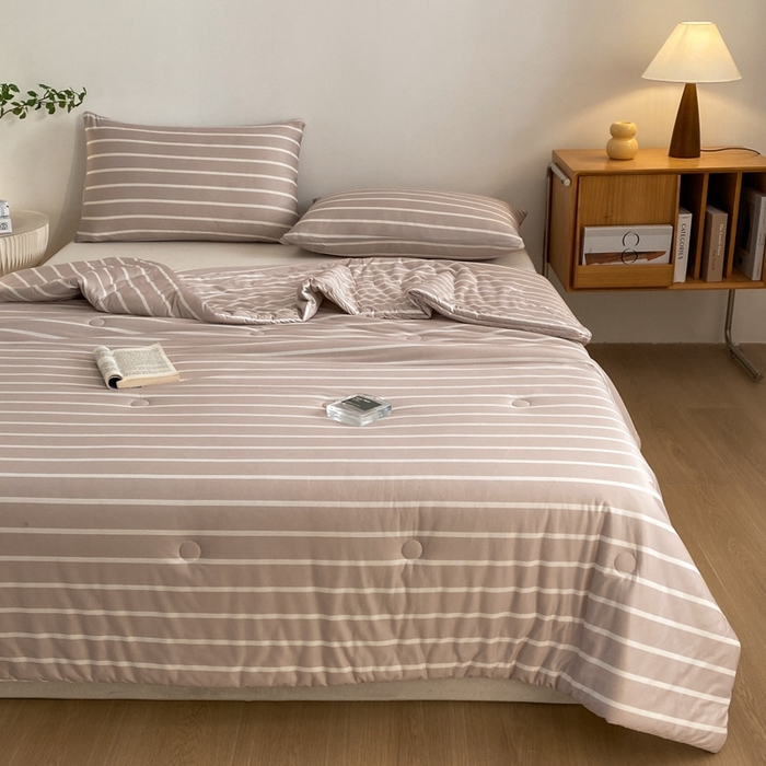 91家纺网 家纺一手货源 找家纺 荔禾家居 A类针织棉无印风夏被 豆蔻-咖