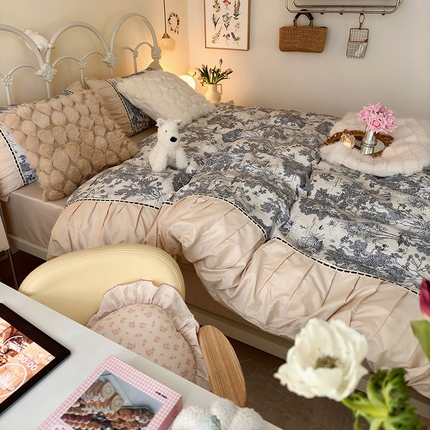 91家纺网 家纺一手货源 找家纺 晨希家居 2024新款复古法式全棉印花四件套 丛林物语