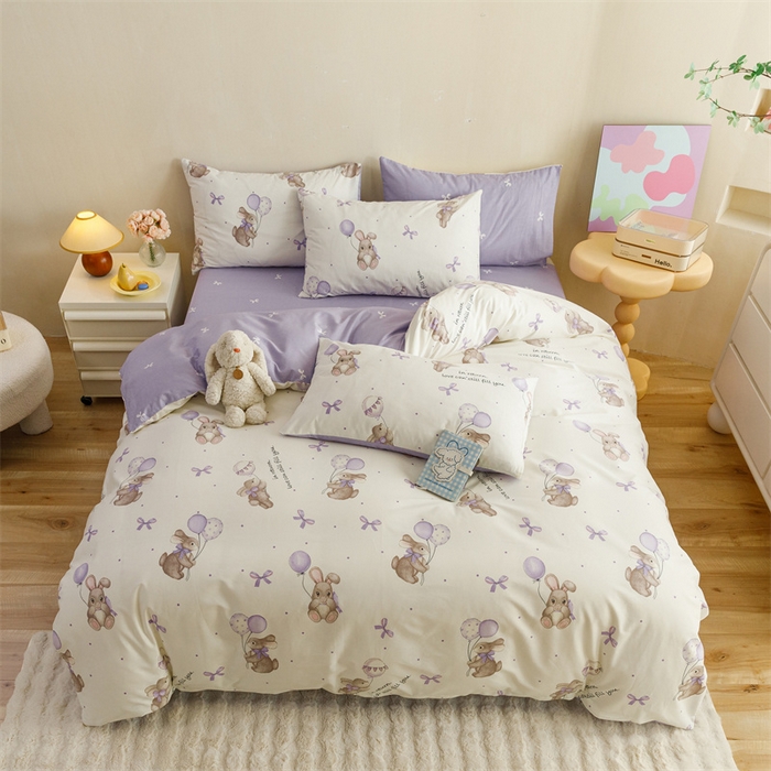 91家纺网 家纺一手货源 找家纺 红粉佳人家纺  2024新款纯棉卡通小清新四件套及单品 兔小呆-1