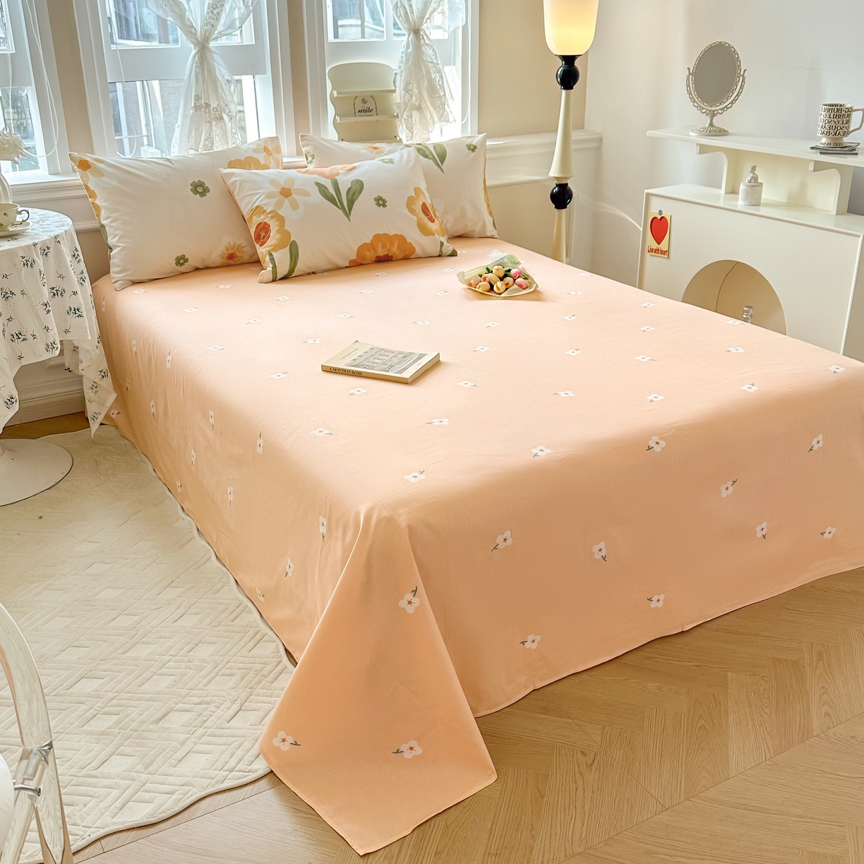 91家纺网 家纺一手货源 找家纺 晨希家居 2024新款小清新全棉印花四件套 花想容