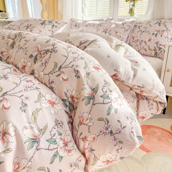 91家纺网 家纺一手货源 找家纺 晨希家居 2024新款小清新全棉印花四件套 如梦