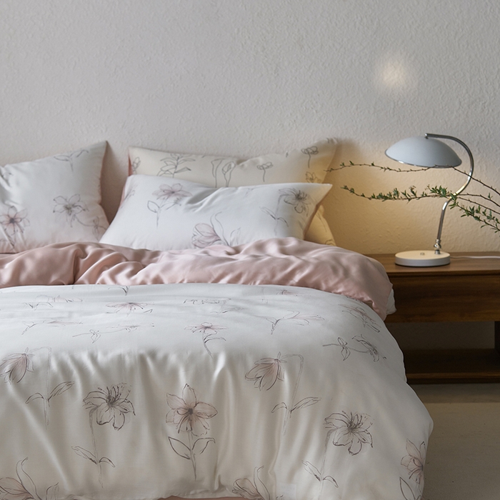 91家纺网 家纺一手货源 找家纺 时年家纺 2024春夏新品莱赛尔天丝印花四件套 枝叶诗韵