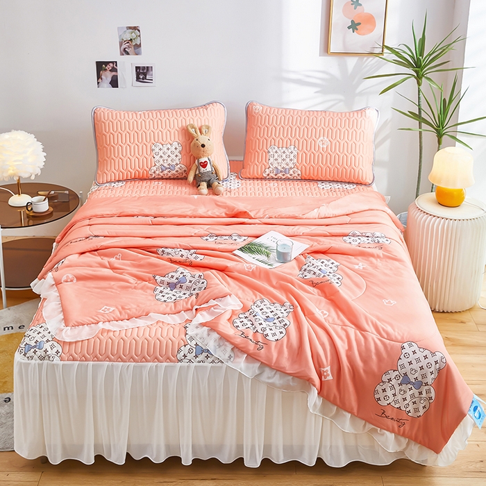 91家纺网 家纺一手货源 找家纺 爱上家居 2024新款印花凉席床裙床单款夏被-床裙款 春日明兰