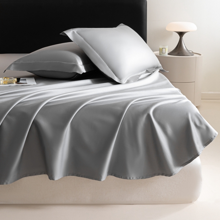 91家纺网 家纺一手货源 找家纺 秀色家纺 2025新款高端新疆长绒棉床单单件纯棉50支贡缎全棉床单双人贡缎加厚被单三件套 莫奈-典雅灰