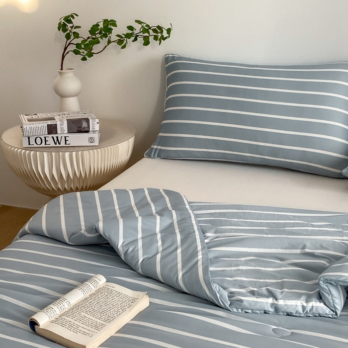 91家纺网 家纺一手货源 找家纺 荔禾家居 A类针织棉无印风夏被 豆蔻-蓝