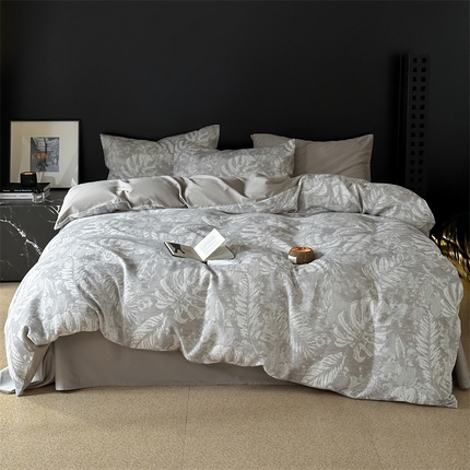 91家纺网 家纺一手货源 找家纺 （总）名品优仓 全棉水洗棉三层纱提花系列四件套-蕉叶之舞