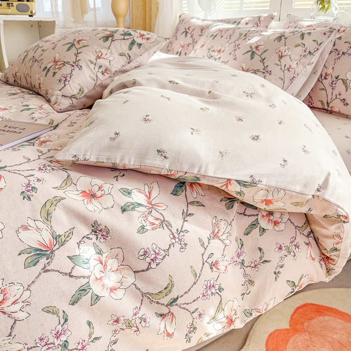 91家纺网 家纺一手货源 找家纺 晨希家居 2024新款小清新全棉印花四件套 如梦