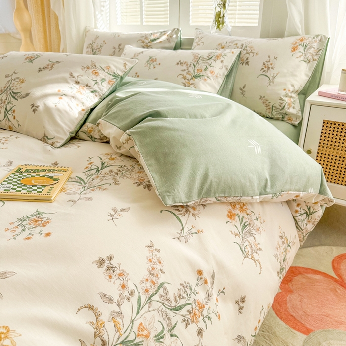 91家纺网 家纺一手货源 找家纺 晨希家居 2024新款小清新全棉印花四件套 微米