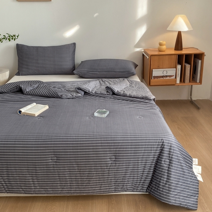 91家纺网 家纺一手货源 找家纺 荔禾家居 A类针织棉无印风夏被 豆蔻-深灰