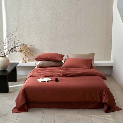 沐晴2024新款春夏60兰精天丝简约轻奢纯色长绒棉四件套 朱砂红（酒红）
