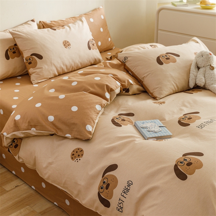 91家纺网 家纺一手货源 找家纺 红粉佳人家纺  2024新款纯棉卡通小清新四件套及单品 布丁狗-1