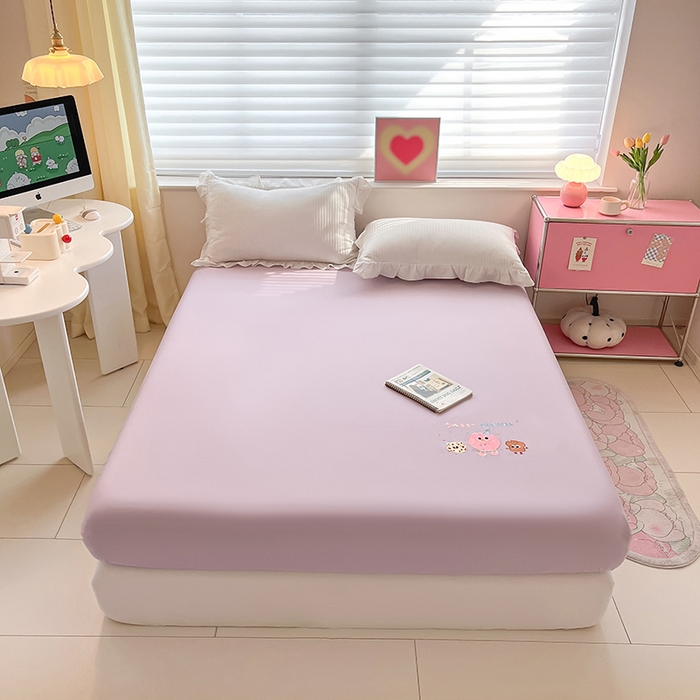 91家纺网 家纺一手货源 找家纺 2024新款A类全棉水洗棉绣花单床笠 甜甜圈-浅紫