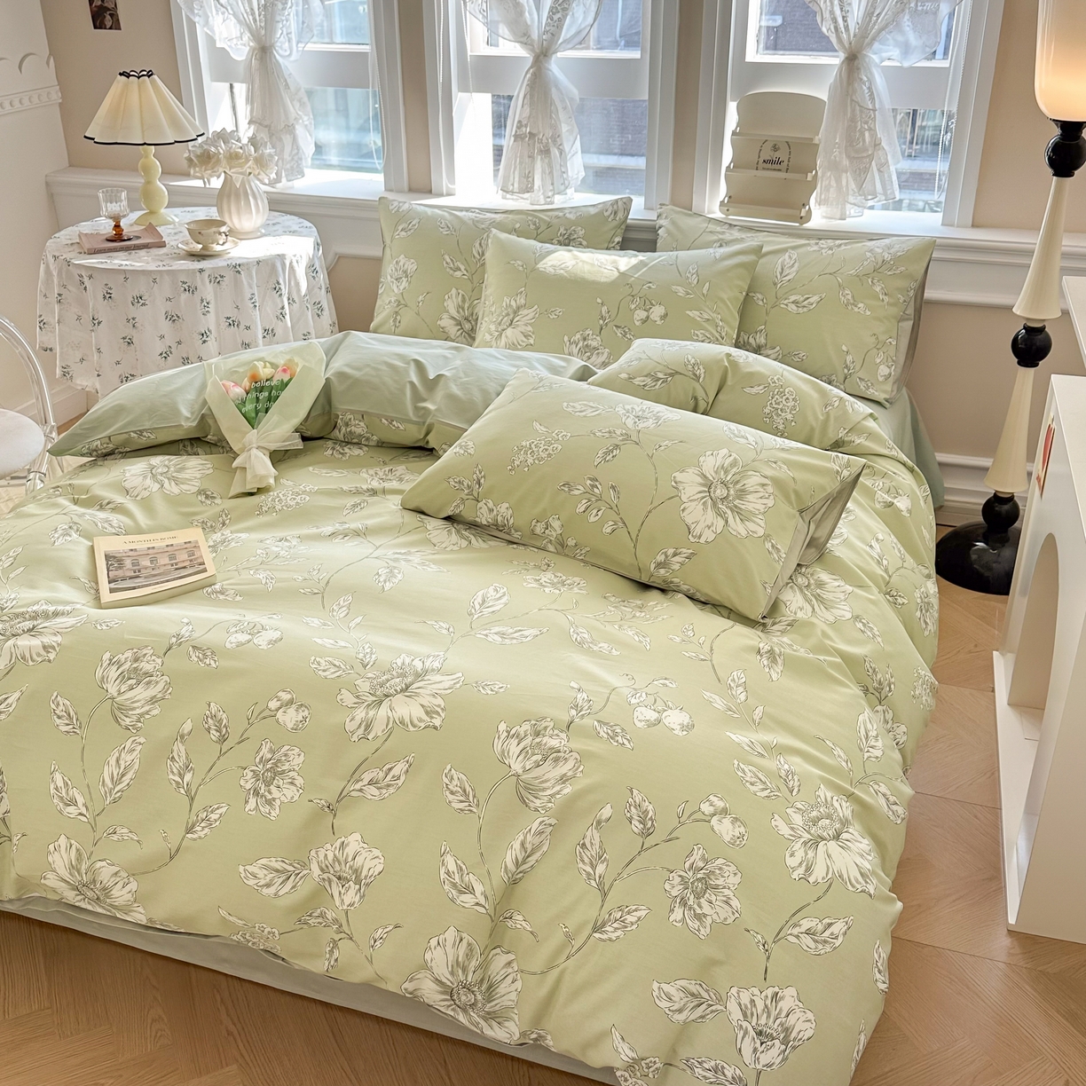 91家纺网 家纺一手货源 找家纺 晨希家居 2024新款小清新全棉印花四件套 木兰花漫