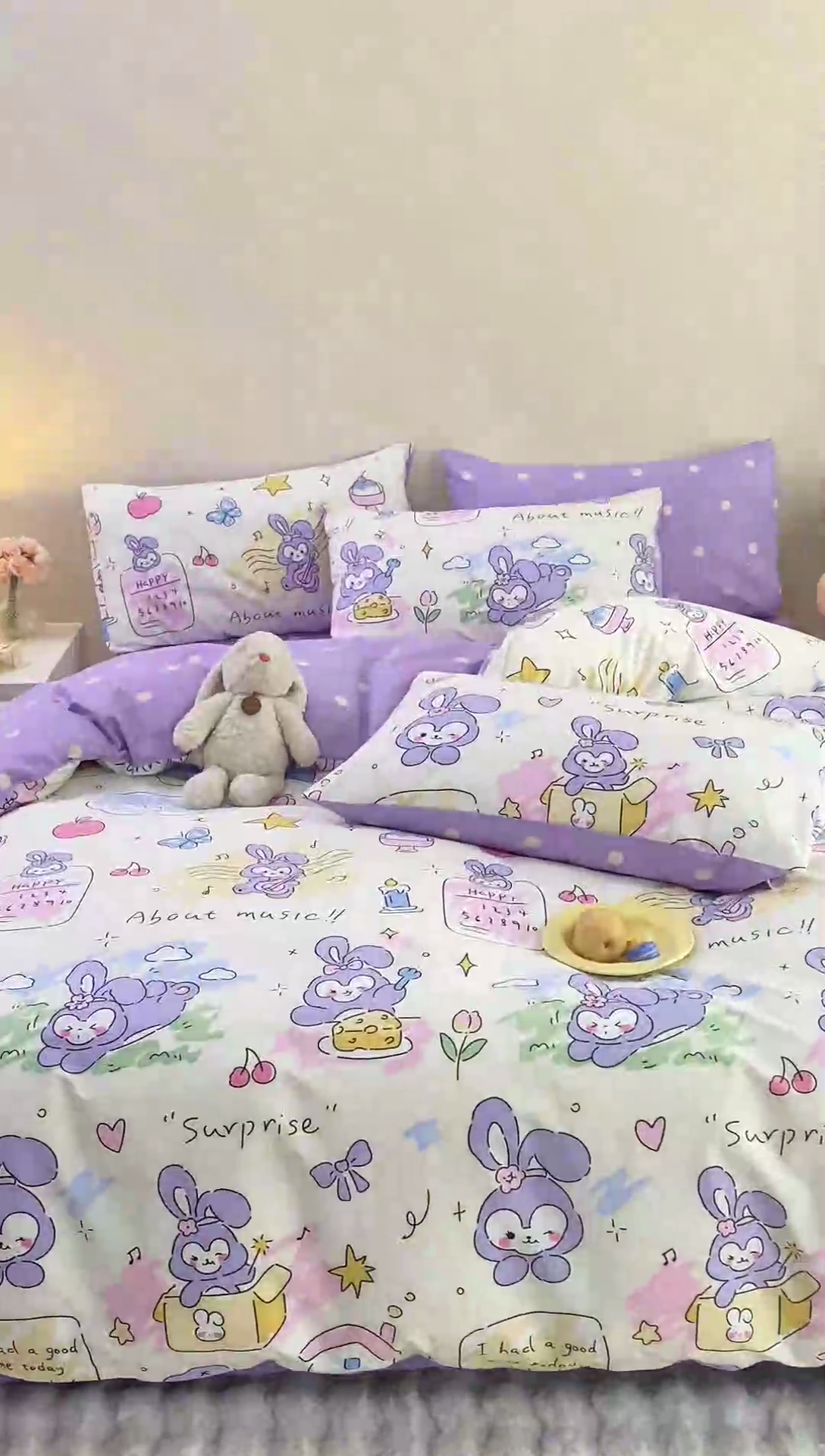 91家纺网 家纺一手货源 找家纺 红粉佳人家纺  2024新款纯棉卡通小清新四件套及单品 星戴璐-1