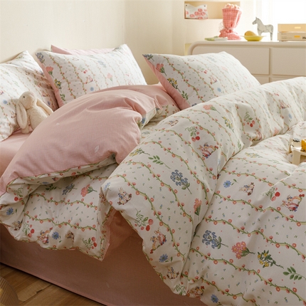 91家纺网 家纺一手货源 找家纺 （总）红粉佳人家纺  2024新款纯棉全棉卡通小清新单被套