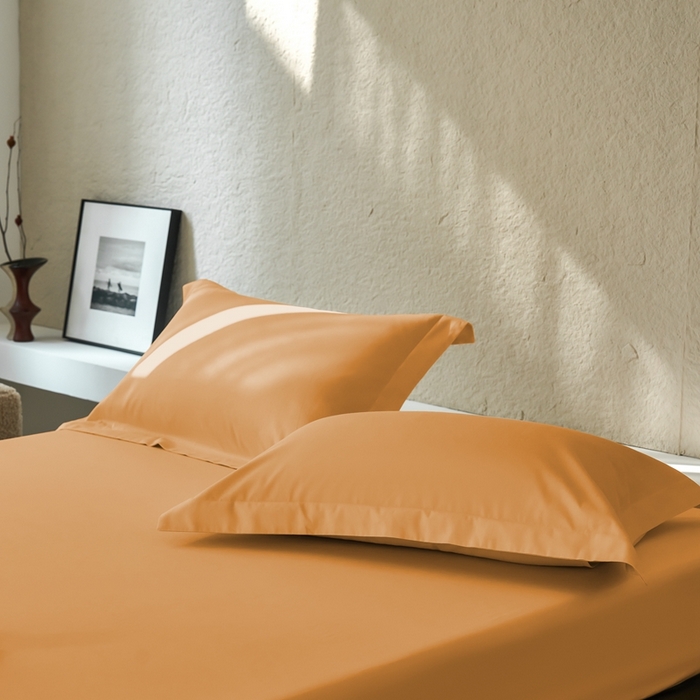 91家纺网 家纺一手货源 找家纺 秀色家纺 2025新款高端酒店50支贡缎长绒棉床笠单件纯棉全棉贡缎可裸睡单双人床上用品 梦易-南瓜橘