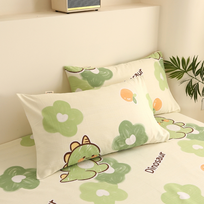 91家纺网 家纺一手货源 找家纺 金泰莱 2025新款三枚段条卷边老粗布凉席三件套床单套件 超级恐龙 原棉款