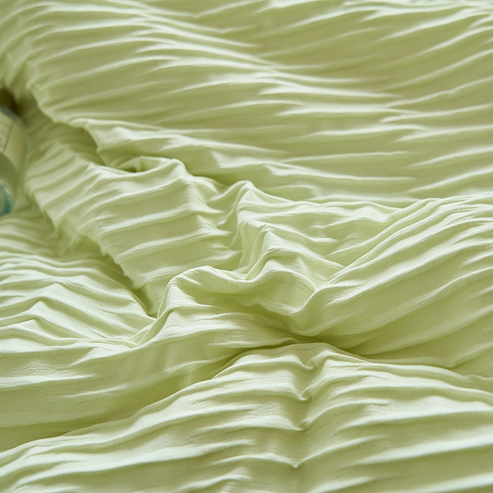 91家纺网 家纺一手货源 找家纺 畅销被业  2024新款泡泡纱花边夏被四件套 花边款泡泡纱-芥末绿