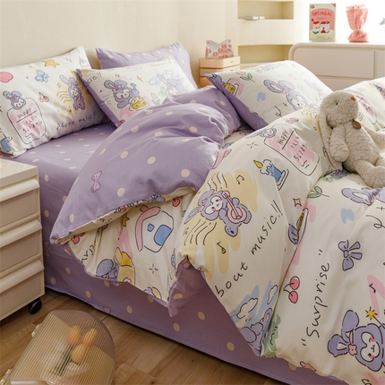 91家纺网 家纺一手货源 找家纺 （总）红粉佳人家纺  2024新款纯棉全棉卡通小清新单被套