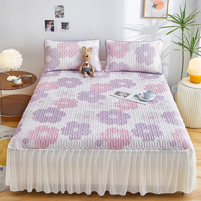 91家纺网 家纺一手货源 找家纺 爱上家居 2024新款印花凉席床裙床单款夏被-床裙款 紫馨