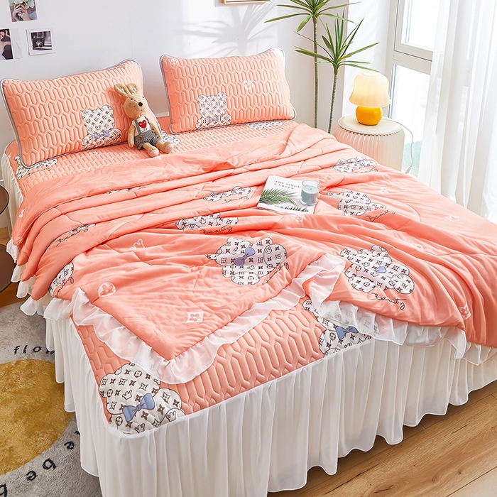 91家纺网 家纺一手货源 找家纺 爱上家居 2024新款印花凉席床裙床单款夏被-床裙款 春日明兰