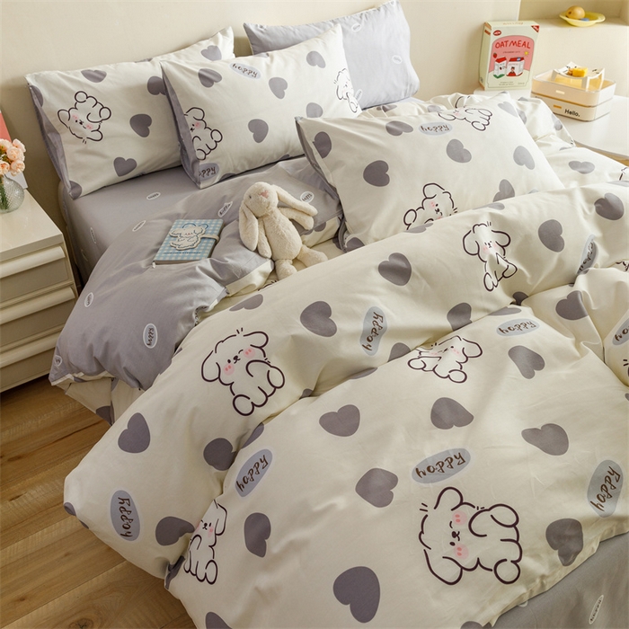 91家纺网 家纺一手货源 找家纺 红粉佳人家纺  2024新款纯棉卡通小清新四件套及单品 开心狗-1