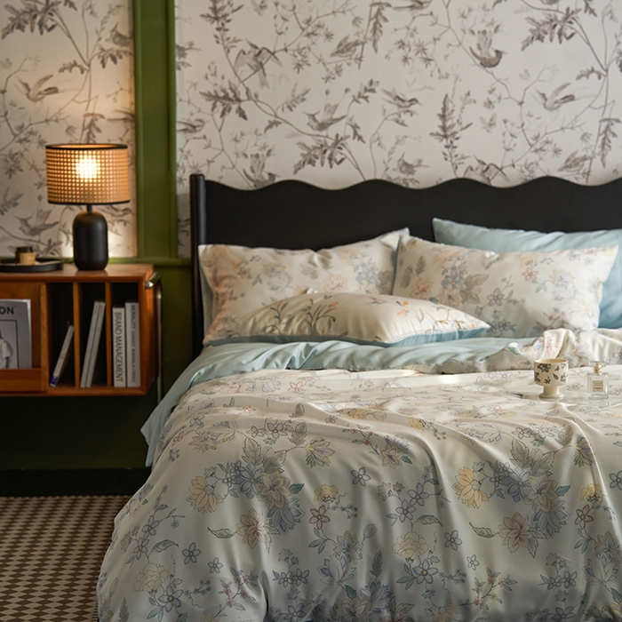 91家纺网 家纺一手货源 找家纺 时年家纺 2024春夏新品莱赛尔天丝印花四件套 春日蜜糖