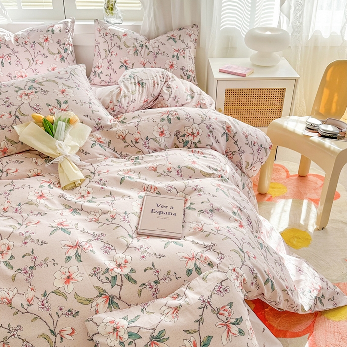 91家纺网 家纺一手货源 找家纺 晨希家居 2024新款小清新全棉印花四件套 如梦