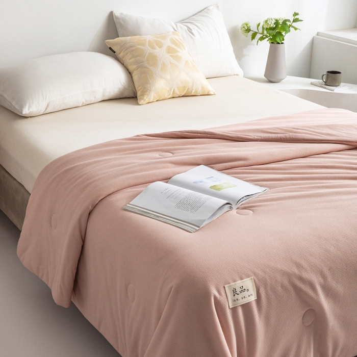 91家纺网 家纺一手货源 找家纺 慕尚 2025新款针织棉华夫格夏被 华夫格 pink粉