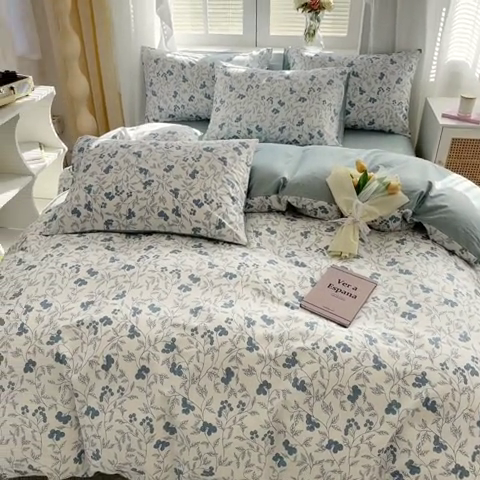 91家纺网 家纺一手货源 找家纺 晨希家居 2024新款小清新全棉印花四件套 花艺