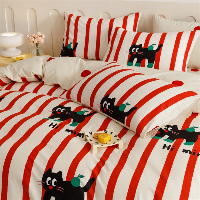 91家纺网 家纺一手货源 找家纺 红粉佳人家纺  2024新款纯棉卡通小清新四件套及单品 布偶猫-1