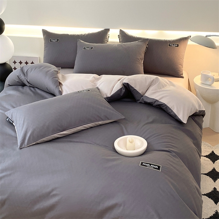 91家纺网 家纺一手货源 找家纺 凯磊家纺 2024新款高支高密.纯色拼色四件套-星漫系列 星漫-帝都灰+峰白色