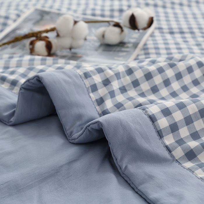 91家纺网 家纺一手货源 找家纺 凡客家居 2024新款无印风水洗棉新疆棉花夏被夏凉被空调被 蓝小格