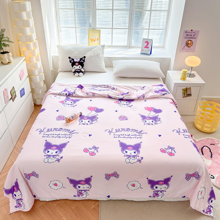 91家纺网 家纺一手货源 找家纺 博雅 2024新款三丽鸥正版系列A类牛奶丝软糯针织棉大豆纤维夏被 针织棉（带防伪标）库洛米梦想