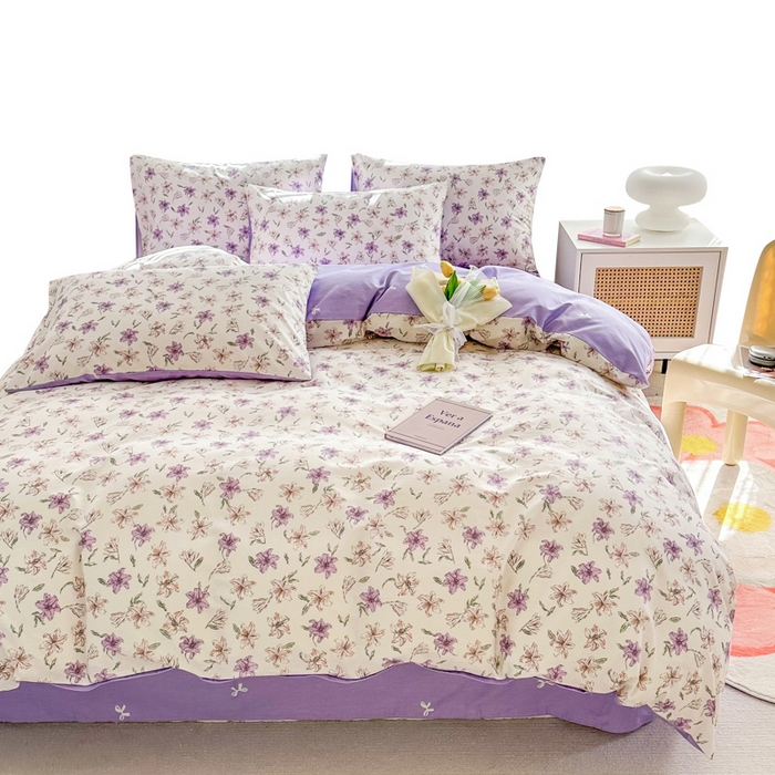 91家纺网 家纺一手货源 找家纺 晨希家居 2024新款小清新全棉印花四件套 茉然