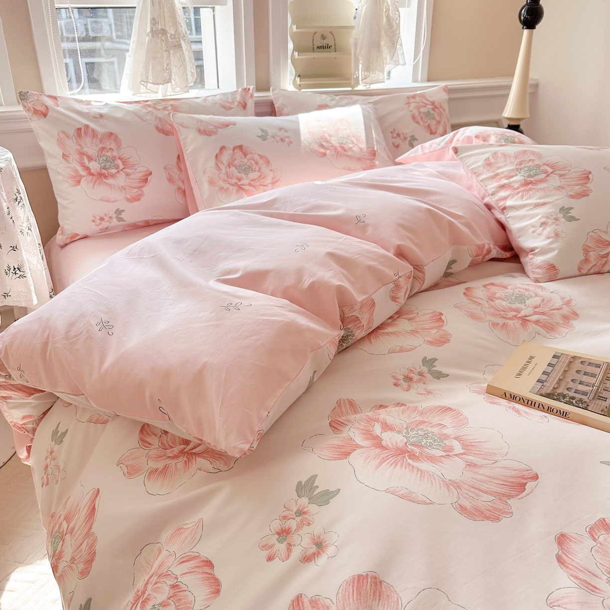 91家纺网 家纺一手货源 找家纺 晨希家居 2024新款小清新全棉印花四件套 牡丹花开