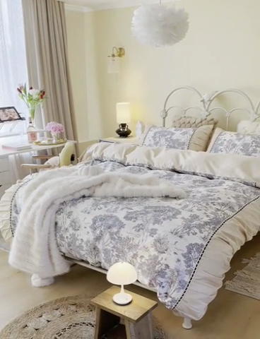 91家纺网 家纺一手货源 找家纺 晨希家居 2024新款复古法式全棉印花四件套 丛林物语