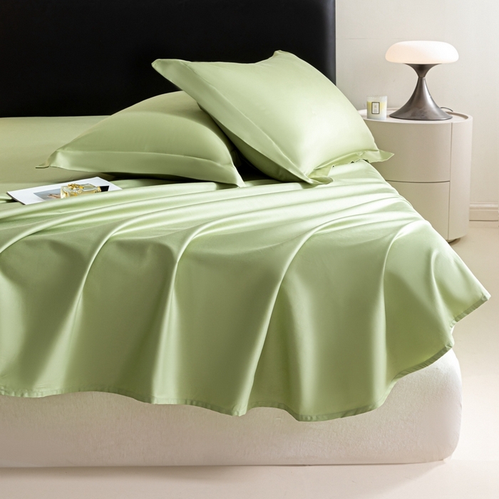 91家纺网 家纺一手货源 找家纺 秀色家纺 2025新款高端新疆长绒棉床单单件纯棉50支贡缎全棉床单双人贡缎加厚被单三件套 莫奈-艾绿