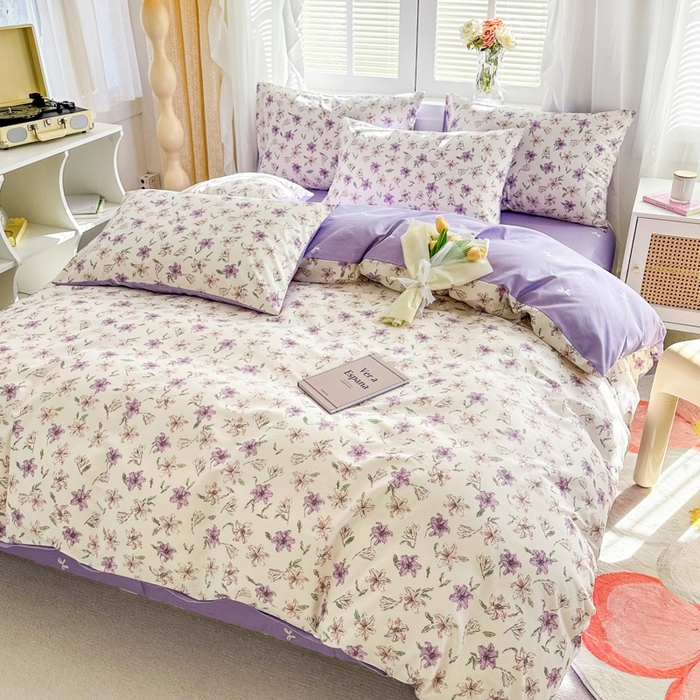 91家纺网 家纺一手货源 找家纺 晨希家居 2024新款小清新全棉印花四件套 茉然