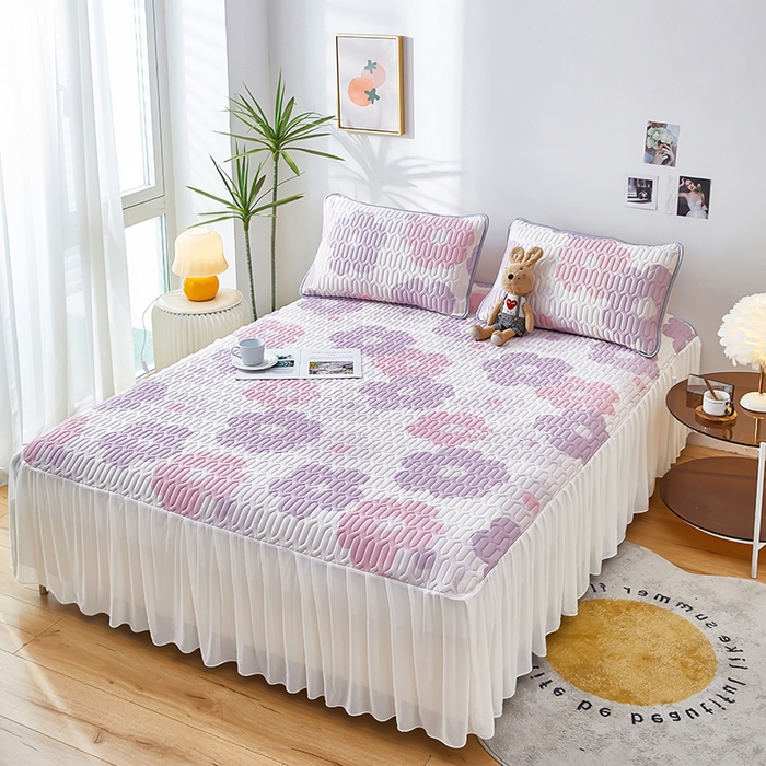 91家纺网 家纺一手货源 找家纺 爱上家居 2024新款印花凉席床裙床单款夏被-床裙款 紫馨