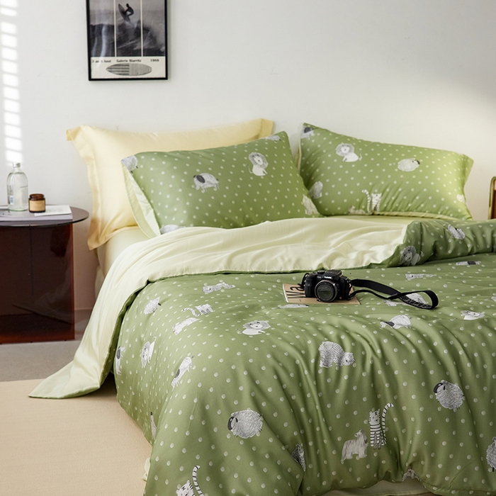 91家纺网 家纺一手货源 找家纺 时年家纺 2024春夏新品莱赛尔天丝印花四件套 辛巴一家