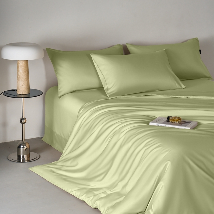 91家纺网 家纺一手货源 找家纺 秀色家纺 2025新款轻奢60支贡缎高支贡缎长绒棉全棉四件套简约纯色床上被套床单床笠式 米朵-山栀色