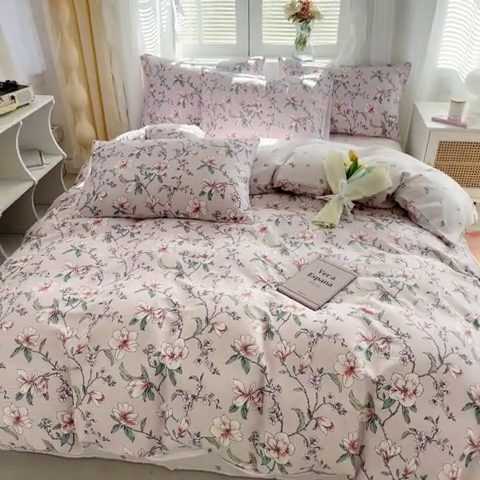 91家纺网 家纺一手货源 找家纺 晨希家居 2024新款小清新全棉印花四件套 如梦