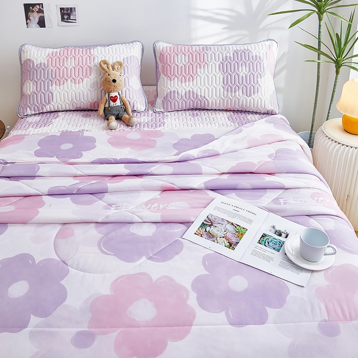 91家纺网 家纺一手货源 找家纺 爱上家居 2024新款印花凉席床裙床单款夏被-床裙款 紫馨