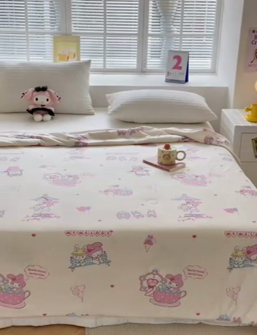 91家纺网 家纺一手货源 找家纺 博雅 2024新款三丽鸥正版系列A类牛奶丝软糯针织棉大豆纤维夏被 针织棉（带防伪标）游乐园美乐蒂