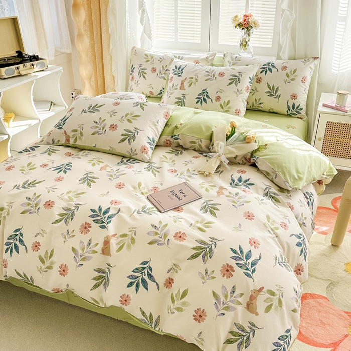 91家纺网 家纺一手货源 找家纺 晨希家居 2024新款小清新全棉印花四件套 伊梦