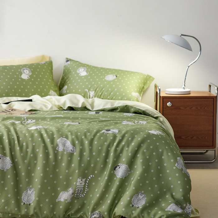 91家纺网 家纺一手货源 找家纺 时年家纺 2024春夏新品莱赛尔天丝印花四件套 辛巴一家