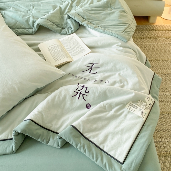 91家纺网 家纺一手货源 找家纺 荔禾家居 2024新款A类全棉水洗棉无染夏被 灌木绿